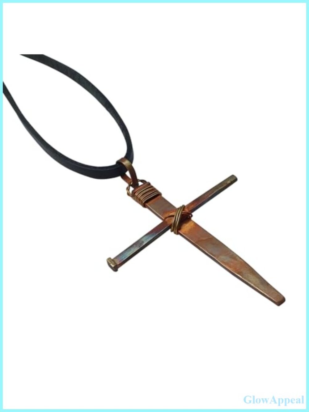 Handmade Rustic Copper 3 Nail Cross Necklace 24" Leather Cord Unisex